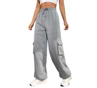 ORANDESIGNE Cargohose Damen Baggy High Waist Weites Bein Straight Leg Jogginghose Sporthosen Loose Casual Stoffhose Palazzo Hose mit Tunnelzug Sweatpants Joggers Trousers Grau L