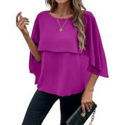 ORANDESIGNE Chiffon Bluse Damen Elegant Blusen Sommer Shirt Rundhals Oberteile Kurzarm Tunika Doppellagige Poncho A Lila S