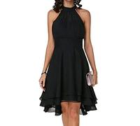 ORANDESIGNE Damen Abendkleid Festlich Elegant Vintage Cocktailkleid Knielang Chiffonkleid Midi Rockabilly Kleider Sommerkleid V-Ausschnitt Ballkleid Tüll Schulterfreies Brautkleid Schwarz L