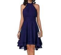 ORANDESIGNE Damen Abendkleid Festlich Elegant Vintage Cocktailkleid Knielang Chiffonkleid Midi Rockabilly Kleider Sommerkleid V-Ausschnitt Ballkleid Tüll Schulterfreies Brautkleid Dunkelblau M