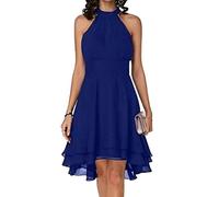 ORANDESIGNE Damen Abendkleid Festlich Elegant Vintage Cocktailkleid Knielang Chiffonkleid Midi Rockabilly Kleider Sommerkleid V-Ausschnitt Ballkleid Tüll Schulterfreies Brautkleid Blau M