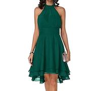 ORANDESIGNE Damen Abendkleid Festlich Elegant Vintage Cocktailkleid Knielang Chiffonkleid Midi Rockabilly Kleider Sommerkleid V-Ausschnitt Ballkleid Tüll Schulterfreies Brautkleid Grün XS