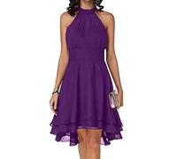 ORANDESIGNE Damen Abendkleid Festlich Elegant Vintage Cocktailkleid Knielang Chiffonkleid Midi Rockabilly Kleider Sommerkleid V-Ausschnitt Ballkleid Tüll Schulterfreies Brautkleid Violett L