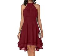 ORANDESIGNE Damen Abendkleid Festlich Elegant Vintage Cocktailkleid Knielang Chiffonkleid Midi Rockabilly Kleider Sommerkleid V-Ausschnitt Ballkleid Tüll Schulterfreies Brautkleid Rotwein XS