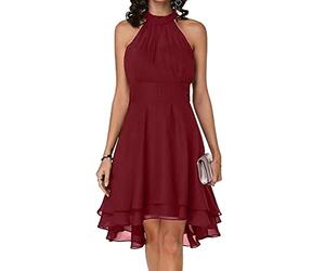 ORANDESIGNE Damen Abendkleid Festlich Elegant Vintage Cocktailkleid Knielang Chiffonkleid Midi Rockabilly Kleider Sommerkleid V-Ausschnitt Ballkleid Tüll Schulterfreies Brautkleid Rotwein XL