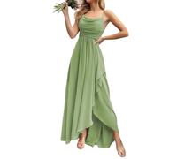 ORANDESIGNE Damen Abendkleider Elegant für Hochzeit Chiffon Abendkleid Lang Spaghettiträger Brautjungfernkleider Hi-Lo Kleid Hochzeitsgast Schlitz Cocktailkleid Grün 3XL