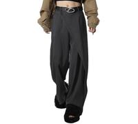 ORANDESIGNE Damen Baggy Jeans mit Hoher Taille Gerade Breites Bein Denim Hosen Y2k Aesthetic Vintage Jeanshosen 90er Streetwear Jeanshose Straight Leg Pants Loose Fit Boyfriend Pants H Dunkelgrau S