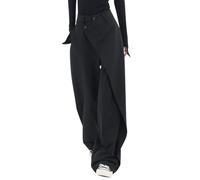 ORANDESIGNE Damen Baggy Jeans mit Hoher Taille Gerade Breites Bein Denim Hosen Y2k Aesthetic Vintage Jeanshosen 90er Streetwear Jeanshose Straight Leg Pants Loose Fit Boyfriend Pants H Schwarz M