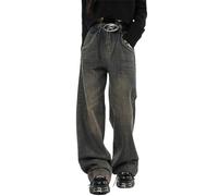 ORANDESIGNE Damen Baggy Jeans mit Hoher Taille Gerade Breites Bein Denim Hosen Y2k Aesthetic Vintage Jeanshosen 90er Streetwear Jeanshose Straight Leg Pants Loose Fit Boyfriend Pants D Blau S