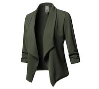 ORANDESIGNE Damen Blazer Jacke Kurz Tailliert Anzugjacke Sportlich Damenblazer Casual Slim Schulterjacke Freizeit Cardigan Business Jacke Lässige Strickjacke Grün 3XL