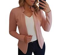 ORANDESIGNE Damen Blazer Mit Kerbkragen Elegante Lange Ärmel Schmal Geschnittene Strickjacke Mit Offener Vorderseite A Rosa L