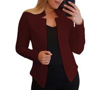 ORANDESIGNE Damen Blazer Mit Kerbkragen Elegante Lange Ärmel Schmal Geschnittene Strickjacke Mit Offener Vorderseite A Weinrot XL