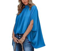 ORANDESIGNE Damen Bluse Neckholder Lässige Schulterfreie Halben Fledermausärmeln Elegante Sommer Frauen Blusen Mode Stehkragen Druck Loses Süßes Hemdumhang D Blau XL