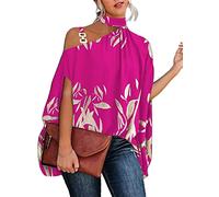 ORANDESIGNE Damen Bluse Neckholder Lässige Schulterfreie Halben Fledermausärmeln Elegante Sommer Frauen Blusen Mode Stehkragen Druck Loses Süßes Hemdumhang B Rosarot 02 XL