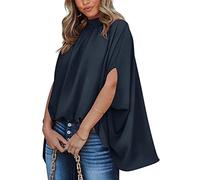 ORANDESIGNE Damen Bluse Neckholder Lässige Schulterfreie Halben Fledermausärmeln Elegante Sommer Frauen Blusen Mode Stehkragen Druck Loses Süßes Hemdumhang D Navy Blau L