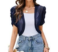 ORANDESIGNE Damen Bolero Chiffon Jacke Transparente Schicke Boleros Festlicher Bolerojacke Kurzarm Sommer Jäckchen Bolero für Abendkleider Hochzeit C Navy Blau XS