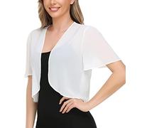 ORANDESIGNE Damen Bolero Chiffon Jacke Transparente Schicke Boleros Festlicher Bolerojacke Kurzarm Sommer Jäckchen Bolero für Abendkleider Hochzeit D Weiß XXL