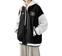 ORANDESIGNE Damen Bomberjacke College Jacke Oversized Patchwork Bedruckte Jacke 90S Vintage Racing Jacke Sweat Jacket Baseball Mantel Mädchen Frühling Herbst Übergangsjacke M Schwarz M