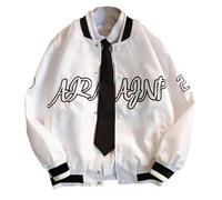 ORANDESIGNE Damen Bomberjacke College Jacke Oversized Patchwork Bedruckte Jacke 90S Vintage Racing Jacke Sweat Jacket Baseball Mantel Mädchen Frühling Herbst Übergangsjacke K Weiß XXL