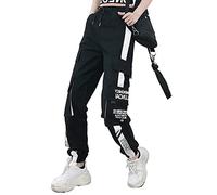 ORANDESIGNE Damen Cargo Hose Freizeithosen Arbeit Kampf Techwear Hosen Hip Hop Jogger Hosen Baggy Streetwear Punk Hose mit Mehrere Taschen H Schwarz XS