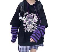 ORANDESIGNE Damen Cat Ears Black Hoodie Langarm Kapuzenpullover Sweatshirt Hollow Out Gothic Tops Bluse B Schwarz XS