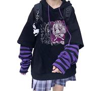 ORANDESIGNE Damen Cat Ears Black Hoodie Langarm Kapuzenpullover Sweatshirt Hollow Out Gothic Tops Bluse G Violett M