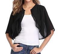 ORANDESIGNE Damen Chiffon Bolero Festlich Kurzarm Elegant Shrug Top Kurze Strickjacke Cardigan Open Front Casual Bolerojacke Schulterjacke B Schwarz XL