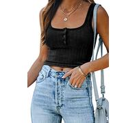 ORANDESIGNE Damen Crop Top Bauchfrei Racerback Tanktop Ribbed Tank Top Elegant Stricktop Årmellos Geripptes Oberteil U Ausschnitt Casual Sommer Cutout Cami Top Camisole Shirt A Schwarz XXL
