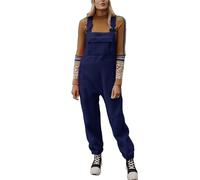 ORANDESIGNE Damen Fleece Warm Latzhose Frauen Lose Lässig Jumpsuits mit Taschen Winter Arbeitshose Overalls A Dunkelblau XXL