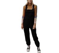 ORANDESIGNE Damen Fleece Warm Latzhose Frauen Lose Lässig Jumpsuits mit Taschen Winter Arbeitshose Overalls A Schwarz L