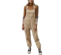 ORANDESIGNE Damen Fleece Warm Latzhose Frauen Lose Lässig Jumpsuits mit Taschen Winter Arbeitshose Overalls A Khaki S