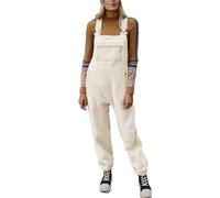 ORANDESIGNE Damen Fleece Warm Latzhose Frauen Lose Lässig Jumpsuits mit Taschen Winter Arbeitshose Overalls A Beige XS