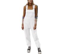 ORANDESIGNE Damen Fleece Warm Latzhose Frauen Lose Lässig Jumpsuits mit Taschen Winter Arbeitshose Overalls A Weiß XL