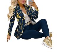 ORANDESIGNE Damen Hosenanzüge Elegant Business Anzug Set Hosenanzug Blazer Hose 2-teilig Anzug Karo Kariert Zweiteiler Slimfit Streetwear A Navy Blau S