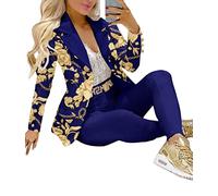 ORANDESIGNE Damen Hosenanzüge Elegant Business Anzug Set Hosenanzug Blazer Hose 2-teilig Anzug Karo Kariert Zweiteiler Slimfit Streetwear A Dunkelblau XL