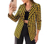 ORANDESIGNE Damen Karierter Blazer mit Bunten Streifen Knöpfen Elegant Leopard Langarm Blazer Slim Fit Revers Geschäft Büro Jacke Mantel Anzüge Bolero Freizeitjacke Anzugjacke F Gelb 46