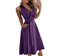 ORANDESIGNE Damen Kleid Ärmellos V-Ausschnitt Druck Sommermode Festkleid Chiffon Boho Kleid Blumenkleid Langes Kleider Reverskleid Swing Kleid Unregelmäßiges Kleid mit Schlitz B Violett XL