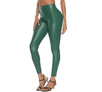 ORANDESIGNE Damen Kunstleder Leggings Hüft Lift High Waist Leggings Hose Strumpfhosen Treggings Leggins Kunstleder Leggings Leder Look hüfthoch A Grün M