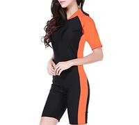 ORANDESIGNE Damen Kurz Neoprenanzug Kurzarm One Piece Frontreißverschluss Schwimmanzug zum Tauchen Schnorcheln Surfen Schwimmen Anzug Badeanzug A Orange XL