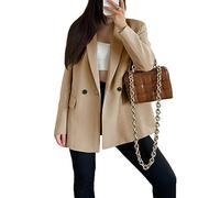 ORANDESIGNE Damen Lässig Blazer Elegante Lange Ärmel Revers Blazer Offen Vorne Solide Arbeit Büro Jacke Zweireiher Blazer A Khaki M