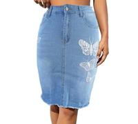 ORANDESIGNE Damen Lässiger Jeansrock Hohe Taille Unbearbeiteter Saum Midi Denim Röcke mit Taschen Figurbetonung Bleistiftrock Knielange Jeansröcke B Hellblau L