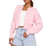 ORANDESIGNE Damen Langarm Strickjacke Y2K Offene Vorderseite Button Down Crop Pullover Knopfleiste Cardigan Leichter Strickpullover Herbst Outfits Tops A Rosa S