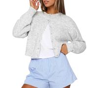 ORANDESIGNE Damen Langarm Strickjacke Y2K Offene Vorderseite Button Down Crop Pullover Knopfleiste Cardigan Leichter Strickpullover Herbst Outfits Tops A Hellgrau S