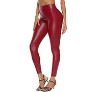 ORANDESIGNE Damen Leder Leggings Strumpfhosen Knöchellange Hose Klub PU Hose Komfort Hohe Taillenlinie Schlank Kunstleder Leggings Leder Look Treggins A Rot L