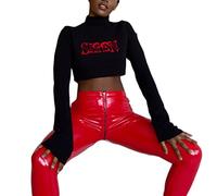 ORANDESIGNE Damen Lederoptik Leggings Kunstleder Hose Hohe Taille Stretch PU Lederhose Skinny Leggins Strumpfhose Hohe Taille Bleistifthose Freizeithose H Rot L