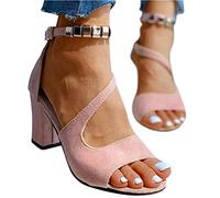 ORANDESIGNE Damen Ledersandalen Sommer Sandaletten mit hohem Absatz und glitzerndem Gold Sexy Offene Zehen Sandalen Damen Pumps Abend Party Sandalen Sommerschuhe Freizeitschuhe N Rosa 37 EU