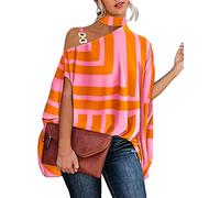 ORANDESIGNE Damen Loose Fledermaus Bluse mit Kurzen Flatter ärmel Leichte Fließende Bluse Hemd mit Schräger Schulter Poncho Tuniken B Orange 02 XL