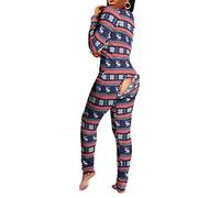 ORANDESIGNE Damen Overall Schlafanzug Sexy Butt Button Back Flap Jumpsuit Pyjama Jumpsuit Onesie Overall Einteiler Pyjama Schlafanzug Trainingsanzug Hausanzug 09 Dunkelblau L