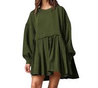 ORANDESIGNE Damen Oversized Sweatshirt Kleider Farbeblock Langarm Rundhals Elegant Kleid Pulloverkleid Tops Relaxed Fit Pullikleid Mini Dress Sweatkleid Lang Tunikakleid Sweatkleid A Armeegrün XL