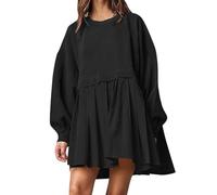 ORANDESIGNE Damen Oversized Sweatshirt Kleider Farbeblock Langarm Rundhals Elegant Kleid Pulloverkleid Tops Relaxed Fit Pullikleid Mini Dress Sweatkleid Lang Tunikakleid Sweatkleid XL A Schwarz